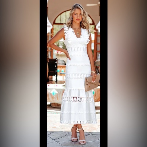 VICI sacha cotton linen crochet tiered midi dress in tangerine NWT - Picture 2 of 9